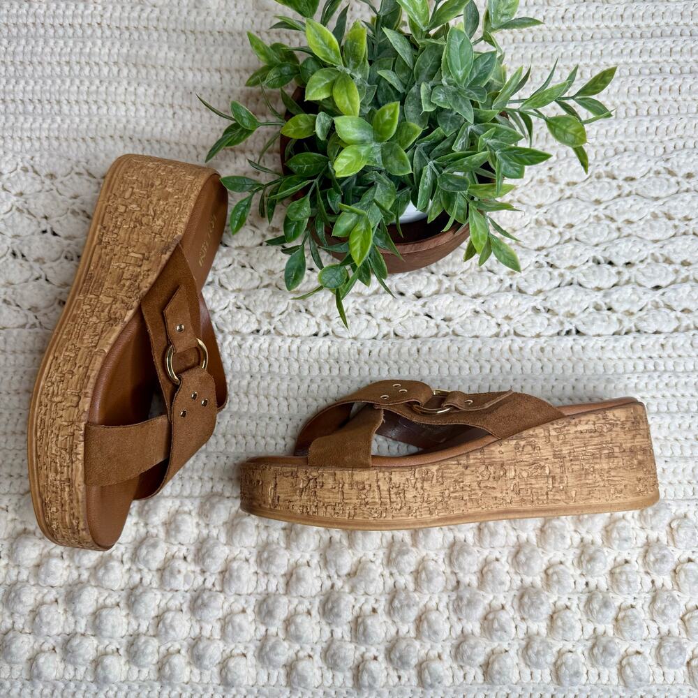 NEW LOTTINI ITALY Womens 39 US 9 Cross Band Buckle Cork Wedge Slide Sandal Brown - Picture 9 of 16